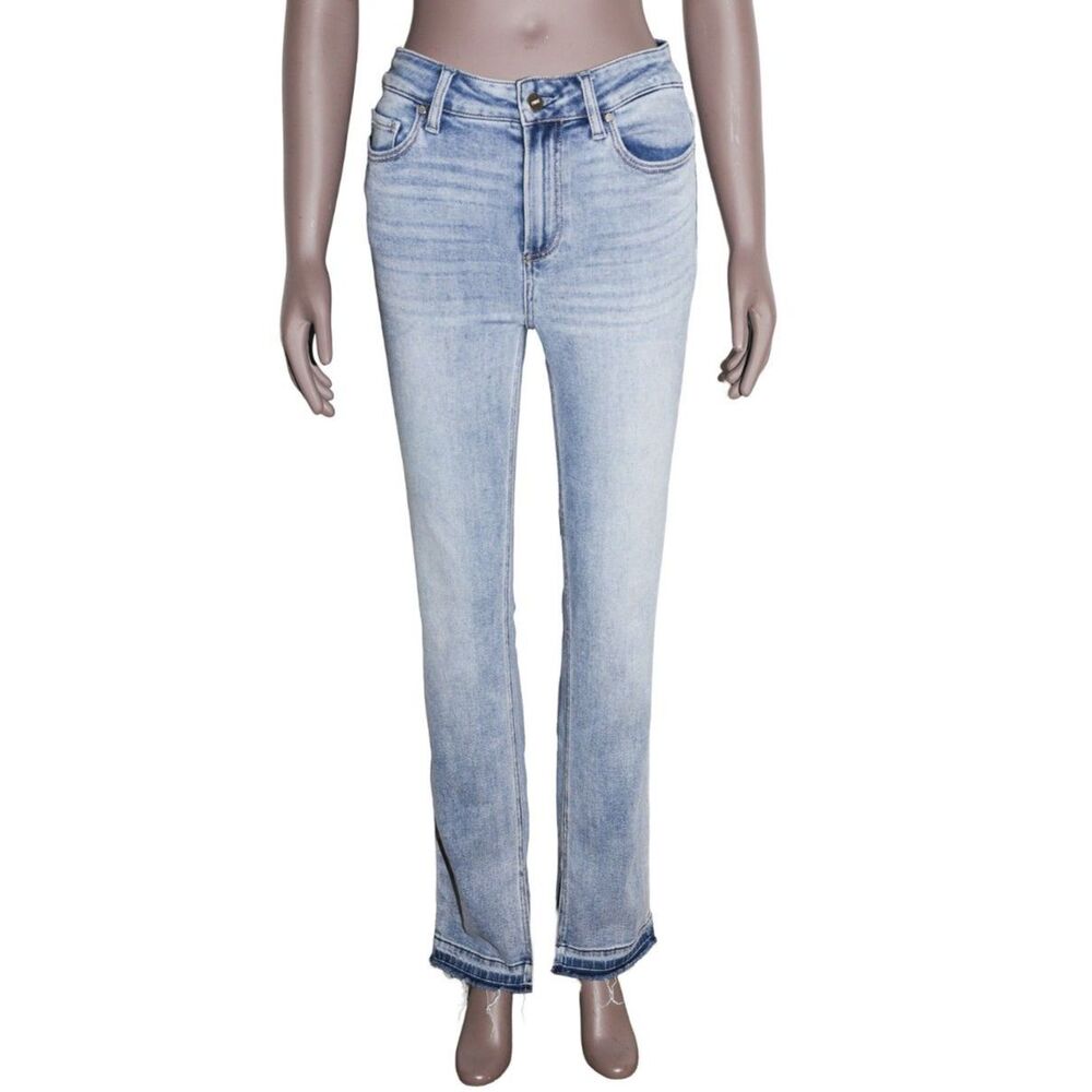 Paige High Waisted Light Wash Straight Leg Distressed Jeans 26W 31L